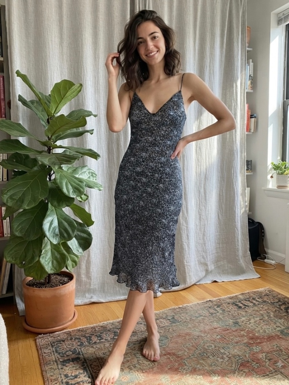 Liu-Jo Empire Waist Slip V-Neck Knee Length Dress